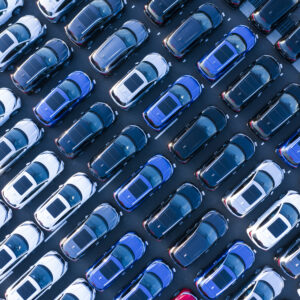 Aerial shots of many cars before sale